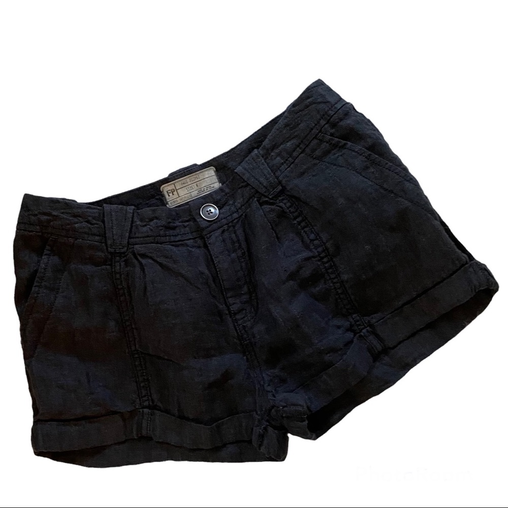 FREE PEOPLE 100% Linen, Cuffed Shorts in Charcoal Sz 4 NWT